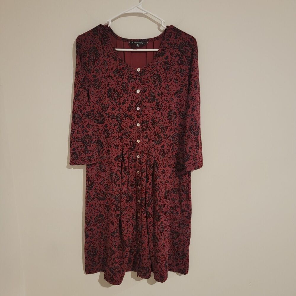 Chadwicks‎ Whimsigoth Dress Small S Red Black Button Up Midi Long Sleeve